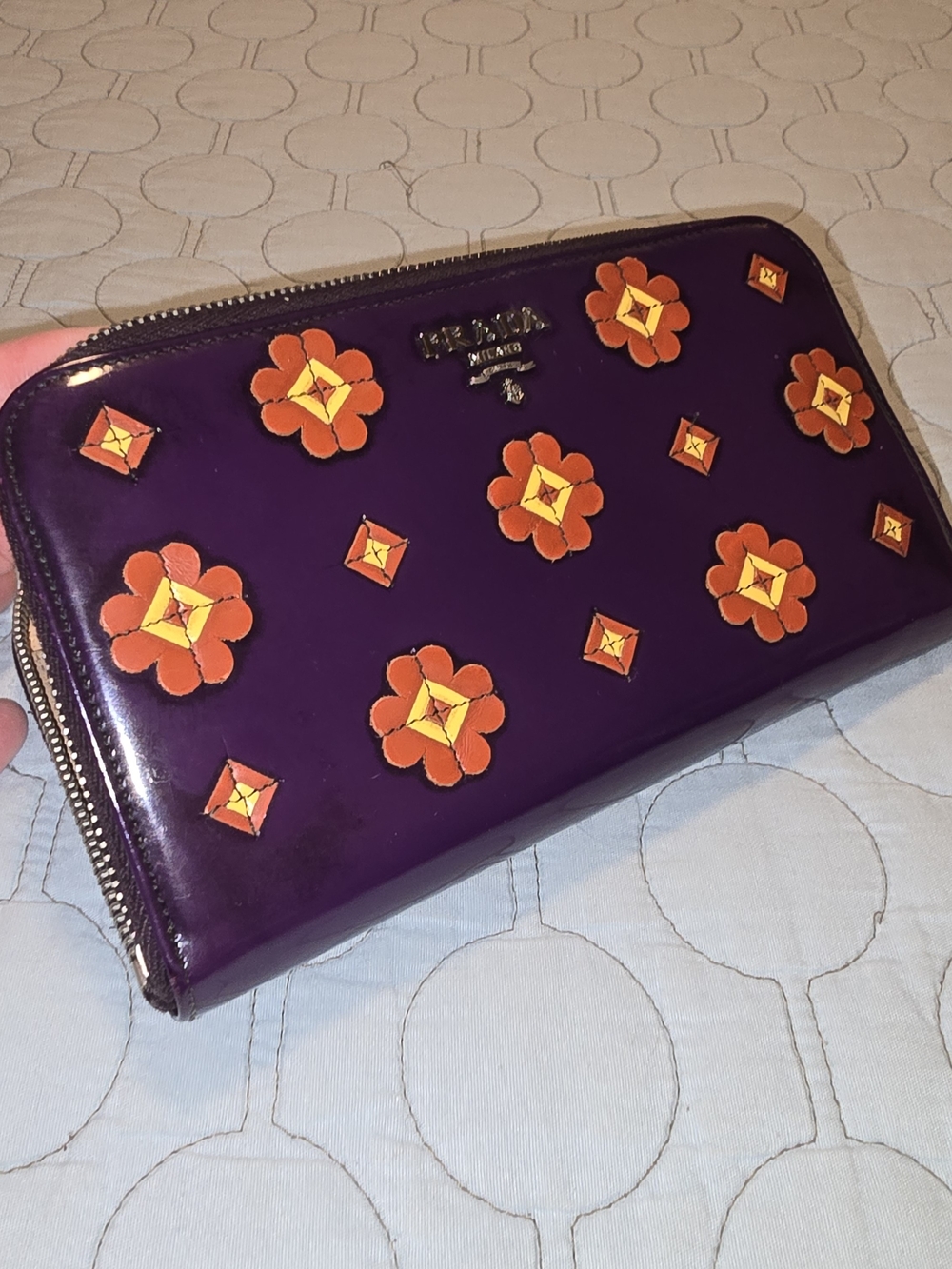 Authentic Prada Purple Floral Zip-Around Wallet Limited Edition